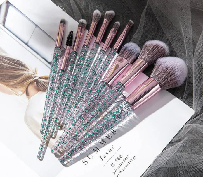 

10pcs Transparent Crystal Quicksand Bling Makeup Brushes Cheap Makeup Tools Face