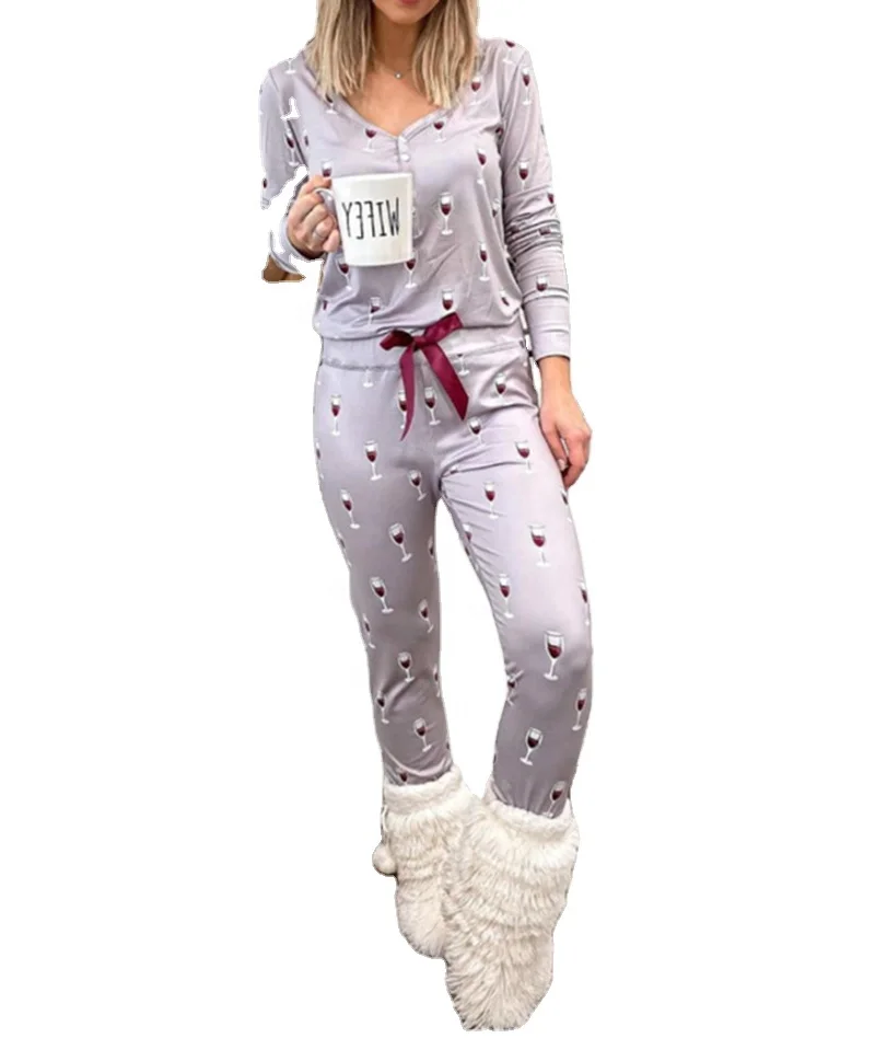 

Fashion Casual Fall Winter Home Pajamas Printed Sleepwear Christmas Women Pajamas Set, Picture color