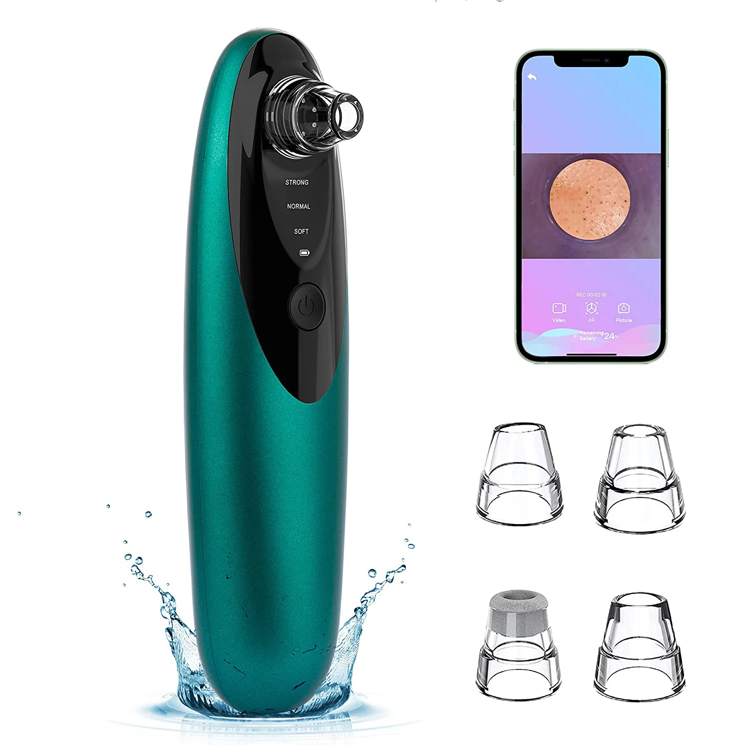 

WiFi Facial Pore Vacuum with Camera Pore Cleanser Acne Pimple Extractor 4 Suction Probes Blackhead Remover Vacuum, White, pink, red, green