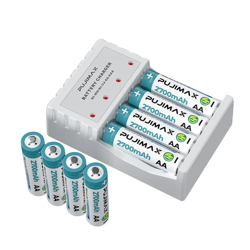 

PUJIMAX Hot Sale Rechargeable Battery Charger Set 4pcs AA Batteries 2700mAh And Intelligent LED Display Charger
