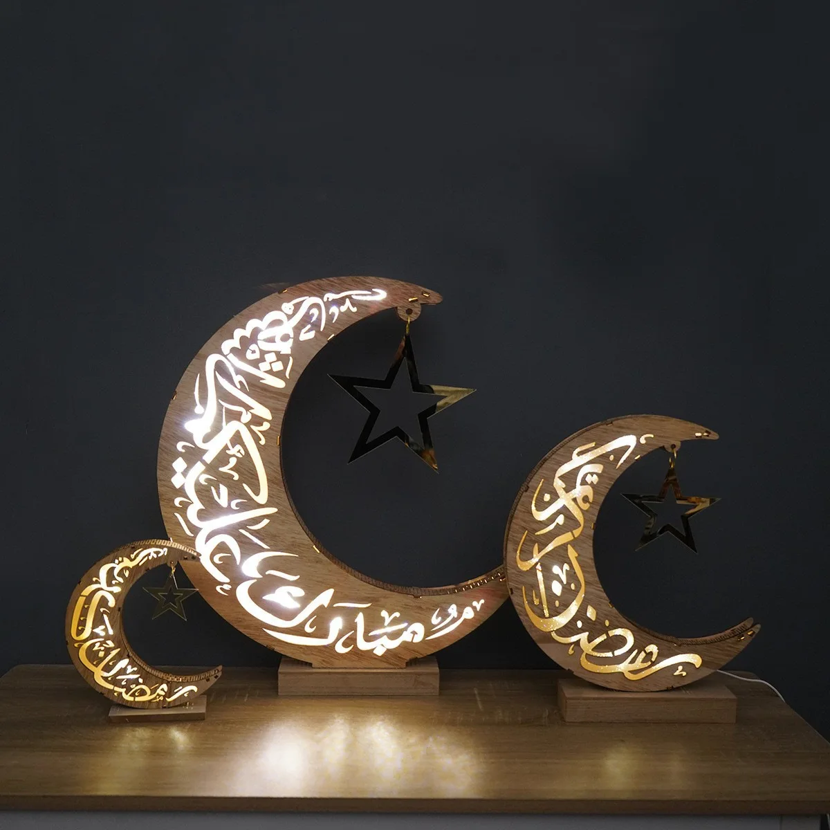 

Nicro Middle Eastern Style Creative Hollow Decoration Crafts Led Wooden Moon Lamp Eid Mubarak Ramadan Festival Decoration