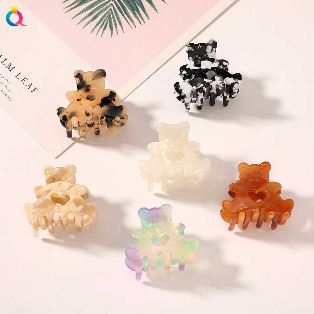 Small Size Cute Love Bear Shape Acetate Hair Claw Clip Women Girl Hair Accessories