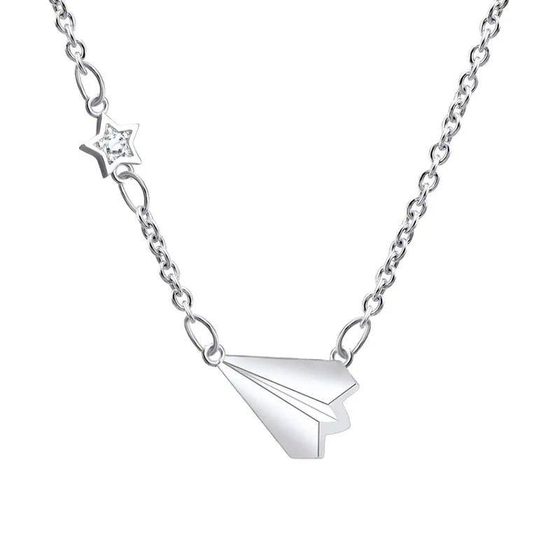 

JUHU Childhood Paper Plane S925 Sterling Silver Necklace Women Korean Version Of Simple Student Mori Clavicle Chain, Picture shows