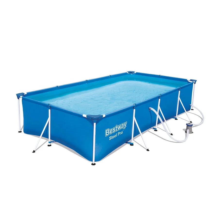 

Sturdy Outdoor Indoor Child Adult Rectangle Above Ground Swimming Pool, Blue