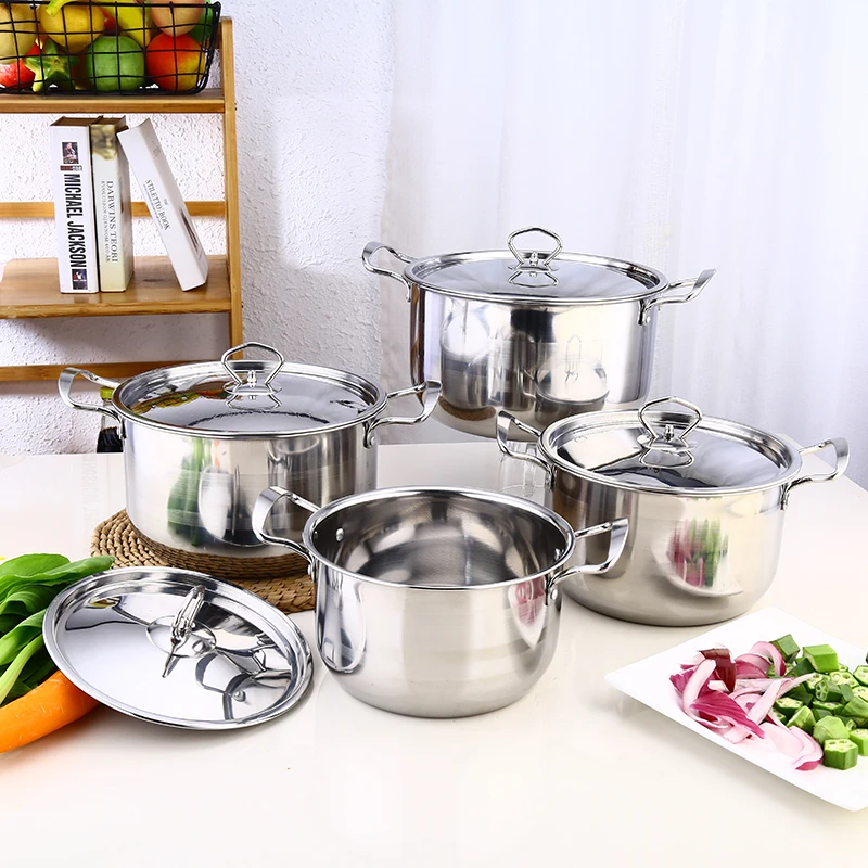 

8pcs silver color stainless steel induction cookingware set cookware olla cooking pans soup cookingware set