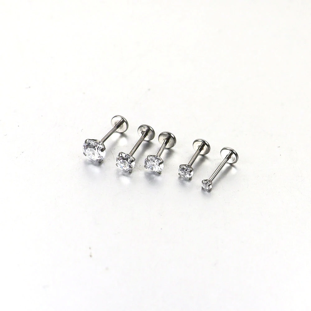 

20G 16G Threadless Short Lip Ring Tragus Surgical Steel push in Labret with cubic Zirconia Body Jewelry
