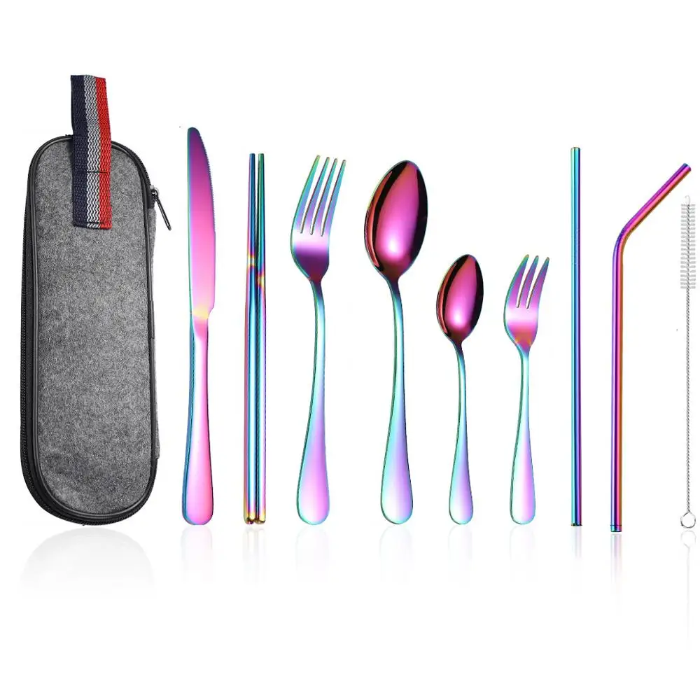 

Gold Silverware Wholesale Travel Cutlery Stainless Steel Spoon And Fork Set In a Case, Sliver/gold/rose gold/black/rainbow