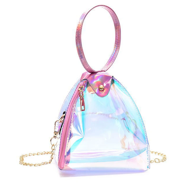 

Fashion New Transparent Handbag Special-shaped One-shoulder Messenger Storage Bag Glare Laser PVC Lady Chain Cosmetic Bag YGH397