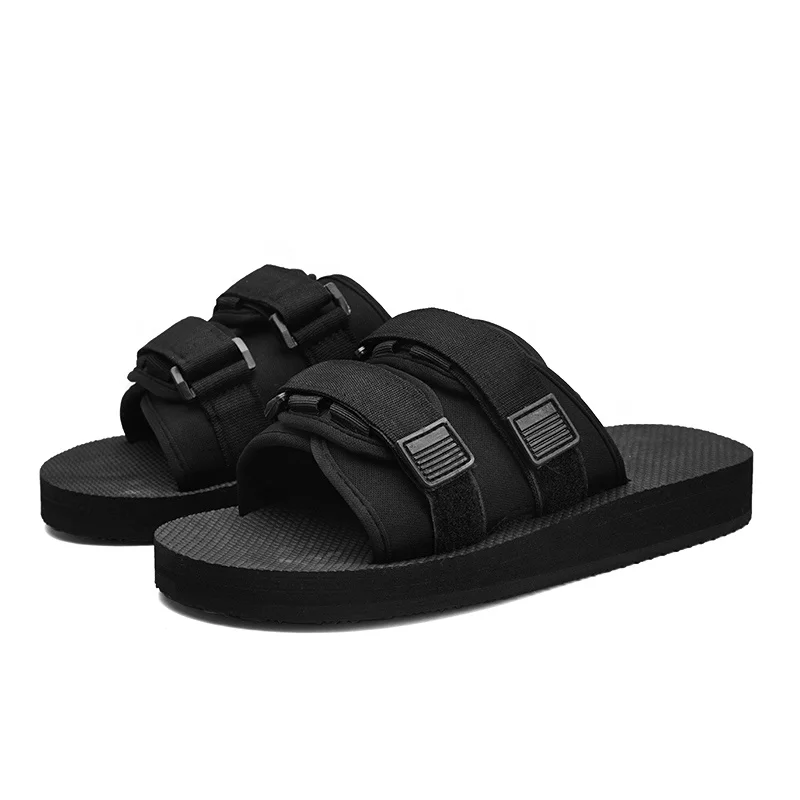 

Wholesale outdoor soft material rubber eva summer men casual shoes sandals mens slide slipper., Black