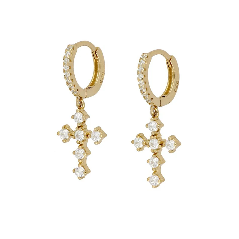 

Fashion All-match S925 Sterling Silver Diamond Cross Women Earrings