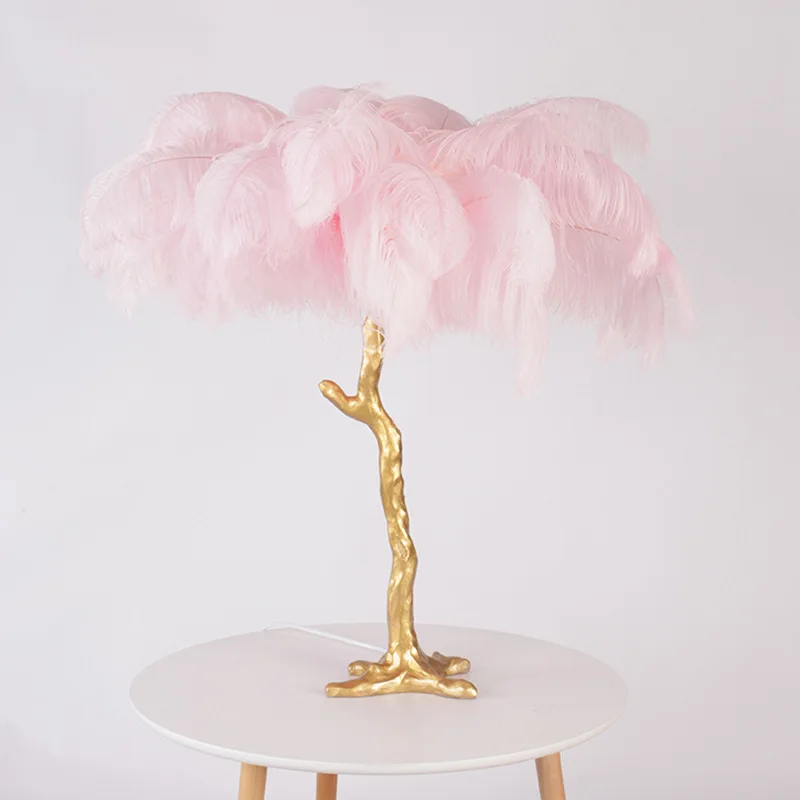 2020 Amazon Momdern idea LED beside Ostrich feather table lamp desk light