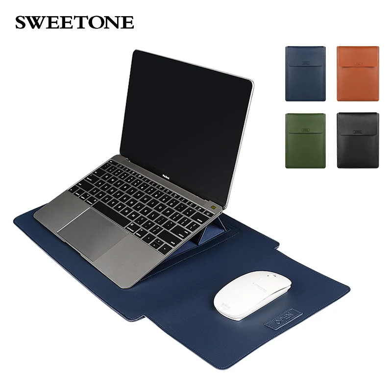 

Leather PU Laptop Tablet Sleeve PU Leather Case Pouch Carrying Bag with Stand Function Compatible with iPad For Pro MacBook, Brown, blue, black, green