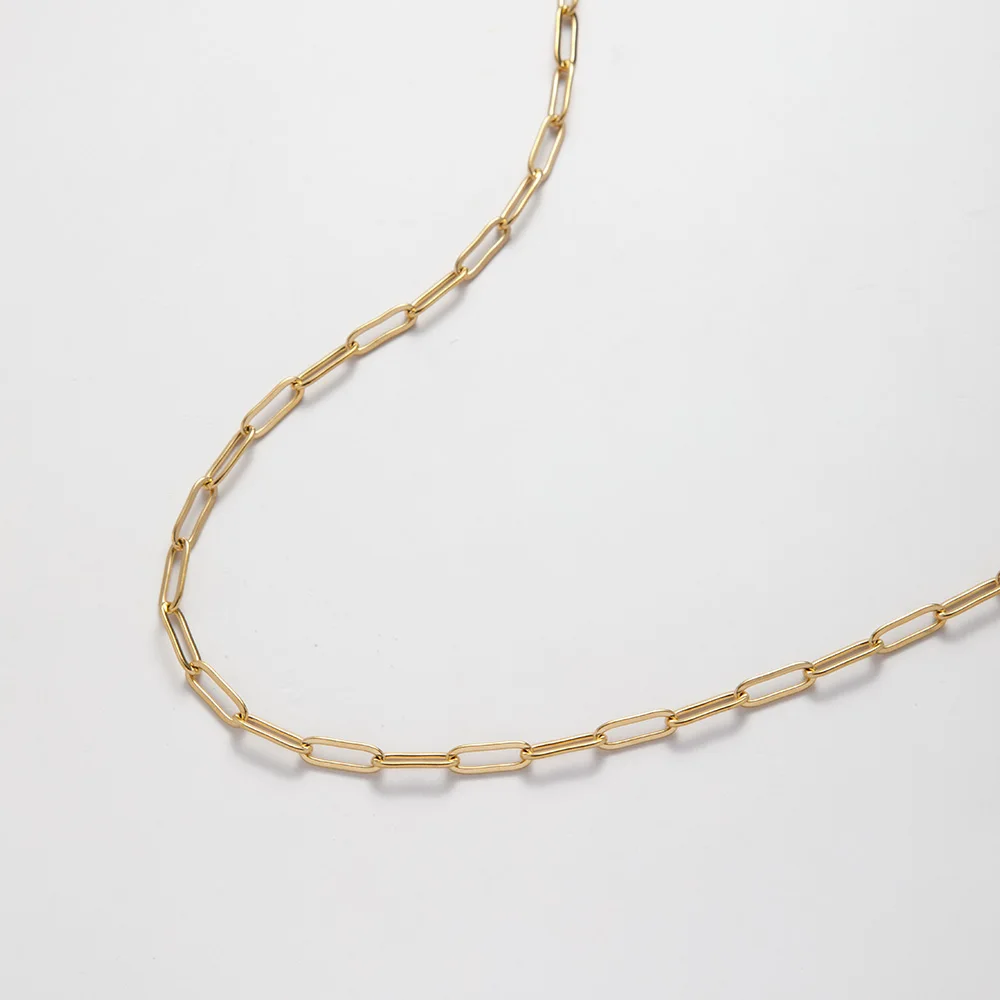 YF2449 Fashion Waterproof Jewelry Stainless Steel Paper Clip Link Chain Necklace 18K Gold Plated Punk Chains Choker Necklace
