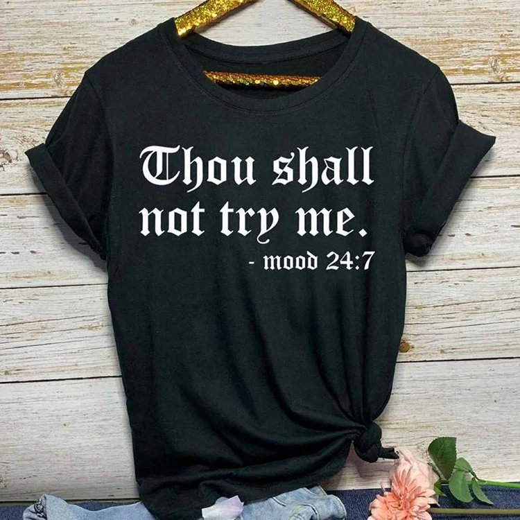 

Euro Letter "Thou Shall Not Try Me" Printed Short Sleeve Cotton Casual Funny T Shirt For Women Ladies, Black,white,gray,yellow