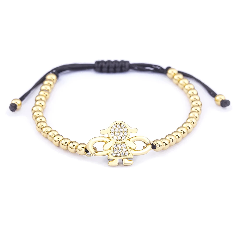 

Fashion Cute Crystal Girls And Boys 18K Gold Plated Bead Bracelets Handmade Adjustable Braided Rope Bracelet Jewelry Wholesale, Girl / boy