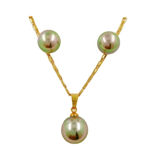 

Hawaiian jewelry wholesale simple pearl set rainbow colorful black pink coffee brown white purple silver shell pearl set