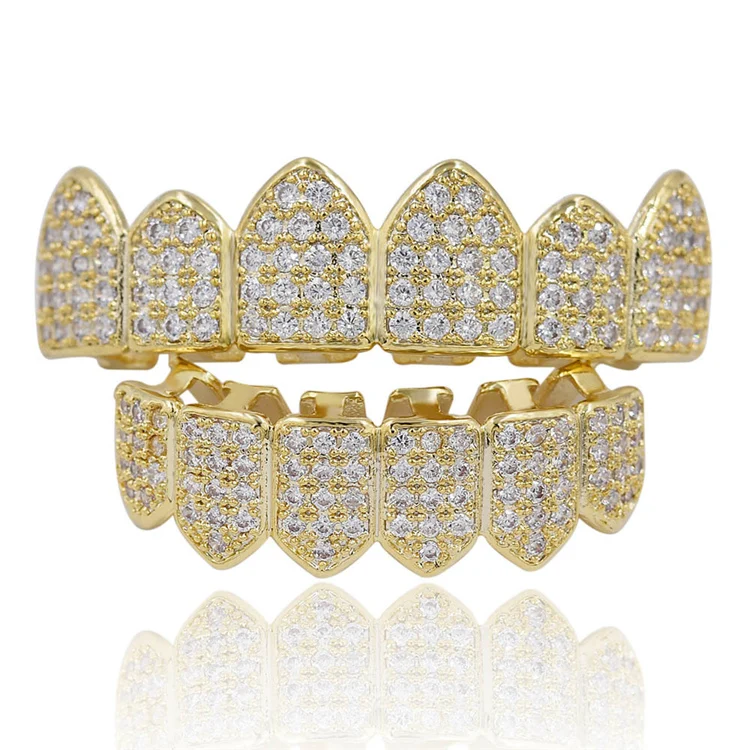 

Hip Hop Jewelry 18 K Gold Plated CZ Iced Out Teeth Grillz Diamond Teeth Men Women