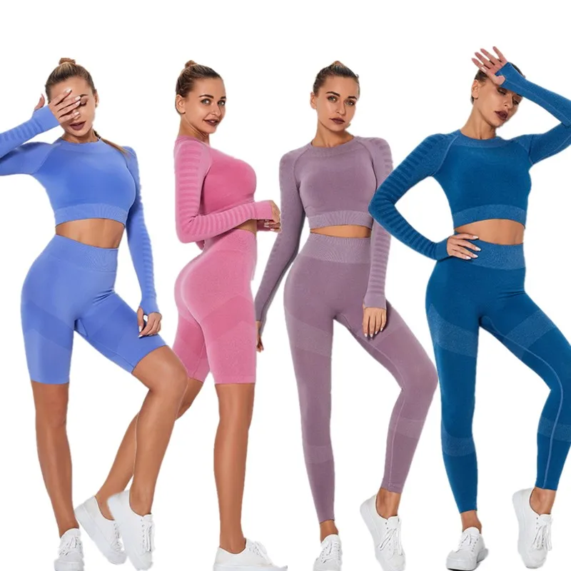 

4pc/set Women Vital Seamless Yoga Set Fitness Short Sleeve Long Crop Top Shirts Running Leggings Shorts Workout Clothes Gym Set