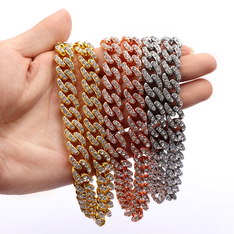 

Luxury 18K Gold Plated 12MM Bling Iced Out CZ Cuban Chain Necklace Punk Hip Hops Crystal Miami Cuban Link Chain Necklace