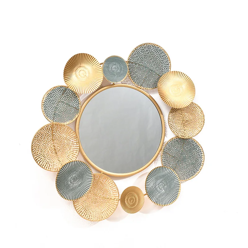 

New European Porch Light Luxury Round Golden Hanging Iron Mirror Wall Decoration, Customized