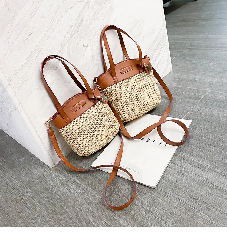 

2021 new hot summer Korean version single shoulder bag straw bucket bag small crossbody bag for woman