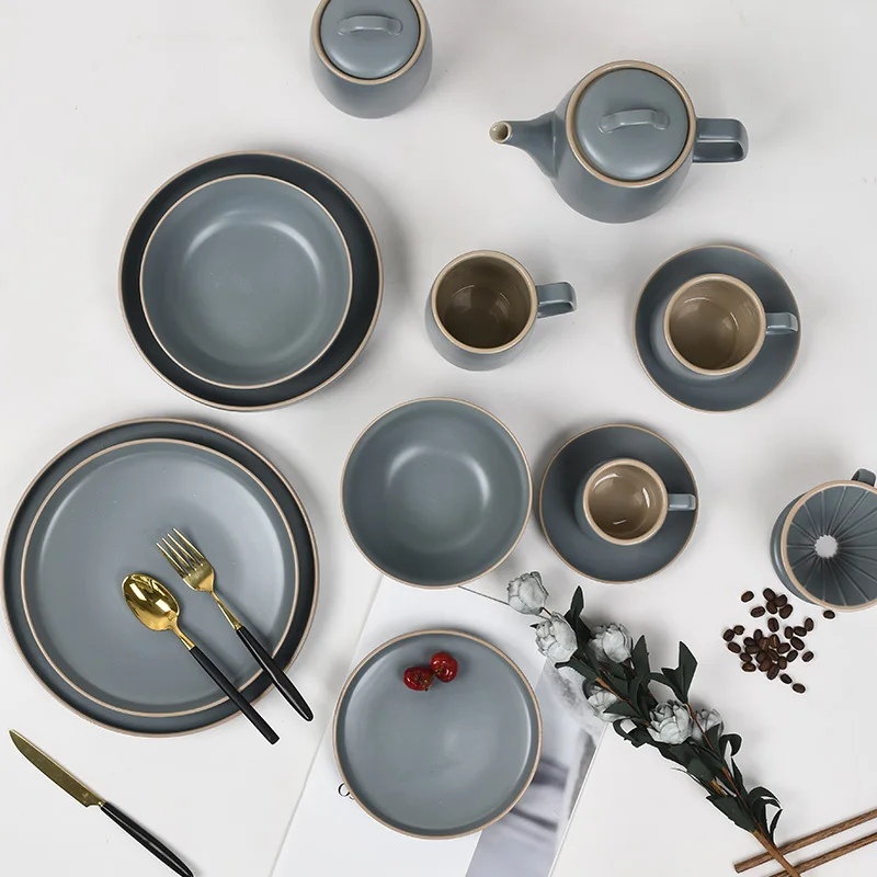 

Matt Glay color Glaze tableware Dinnerware kitchen ware Sets Ceramic Porcelain Bowl Plate mup can be purchased separately, Customized accord