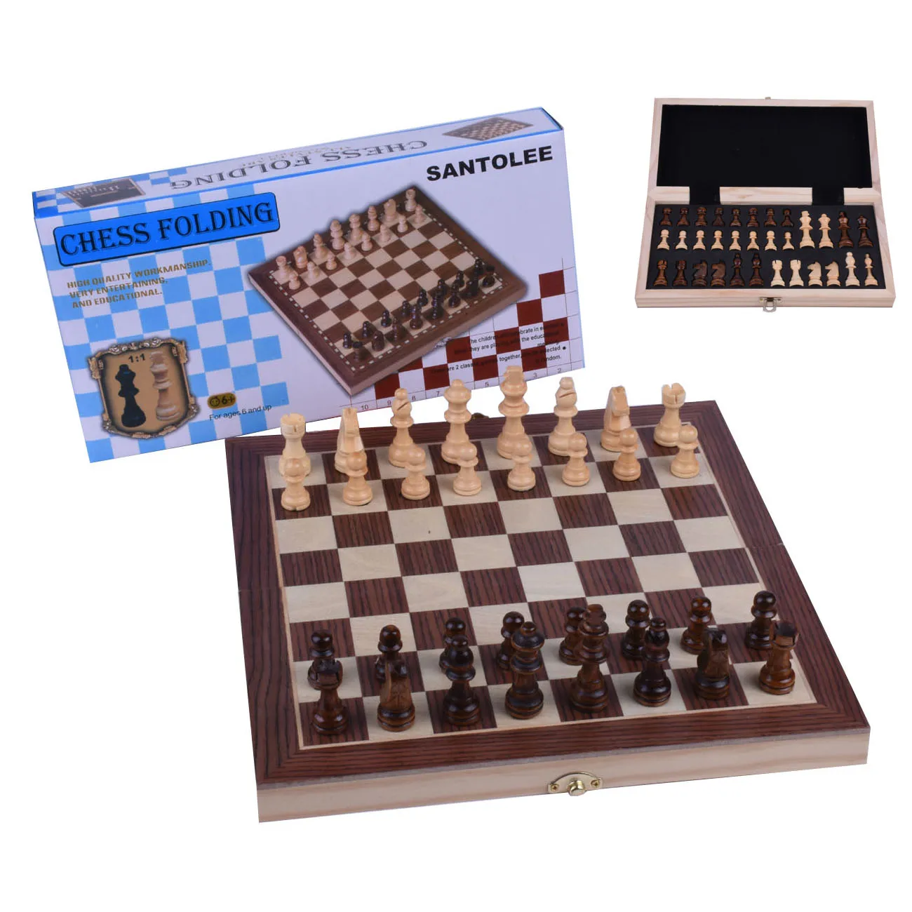 

Wholesale Customized Chess Wooden with folding board Games international beech wood chess set, Brown