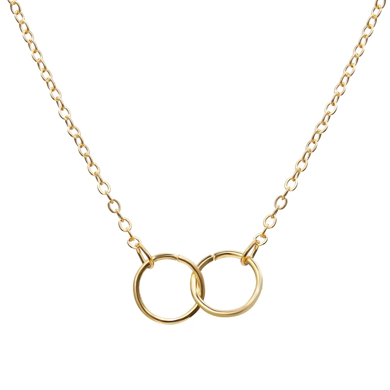 

Yiwu Factory Simple Design Double Circle Pendant Plated Gold and Silver Plated Necklace for Girls Jewelry