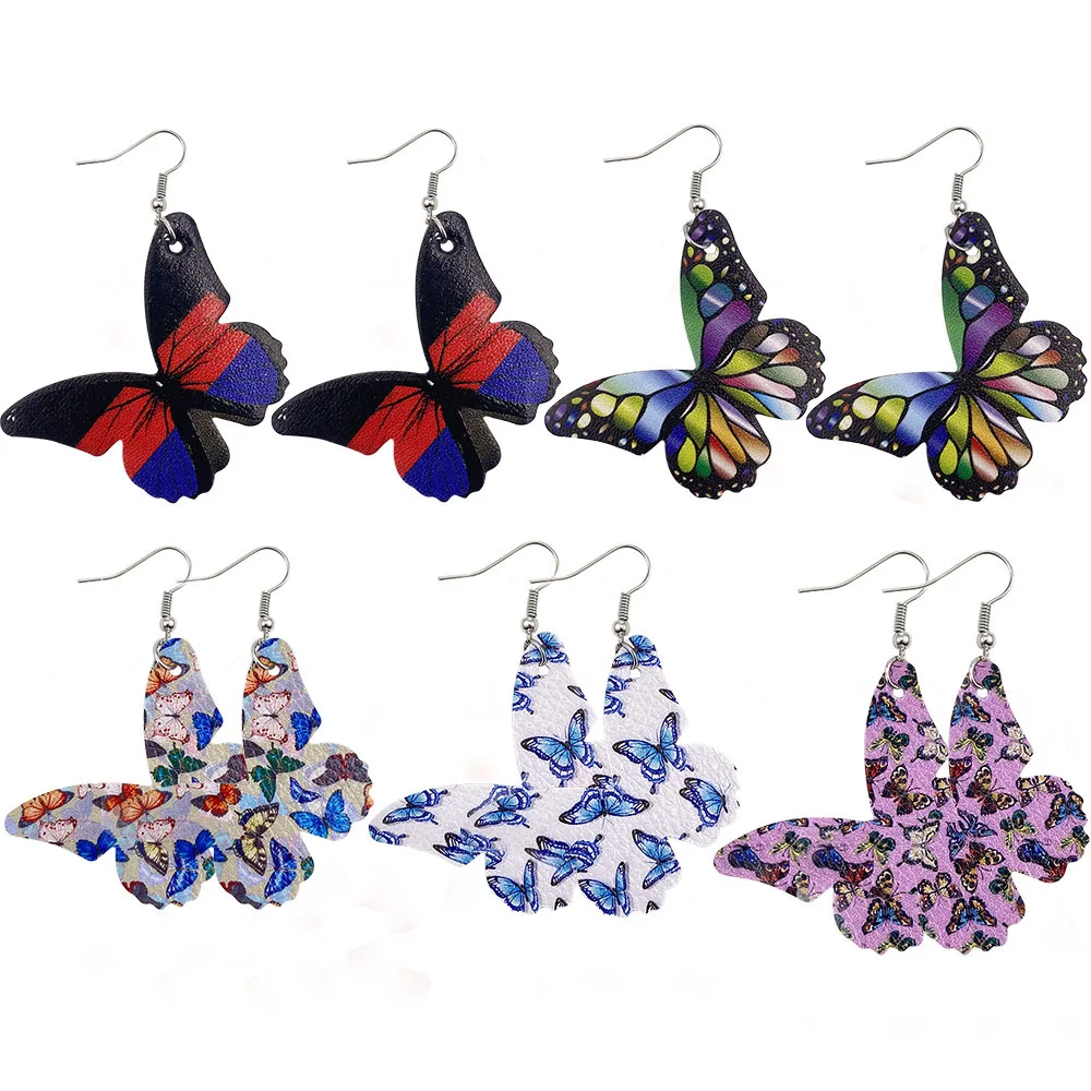 

New fashion color leather butterfly earrings for women jewelry, Picture shows