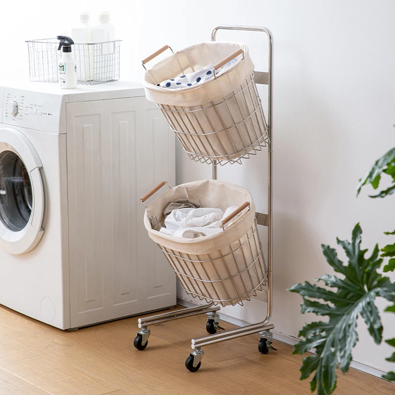 

SHIMOYAMA Laundry Basket on Wheels Large Laundry Hampers Laundry Room Organization and Storage with Removable Wire Baskets