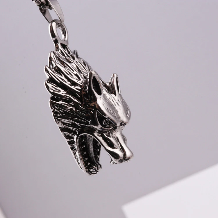 

Vintage Stainless Chain Silver Wolf Pendant Alloy Necklace NA044, As the pictures