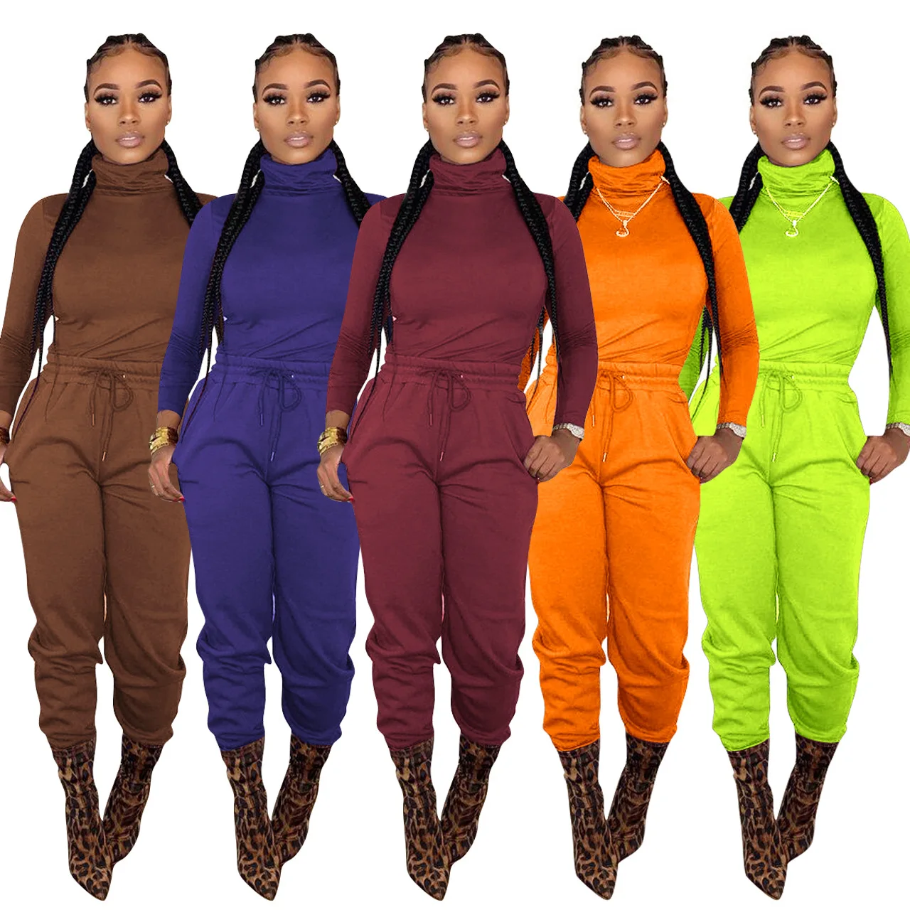 

2021 fall New arrival stacked turtleneck two piece set women clothing