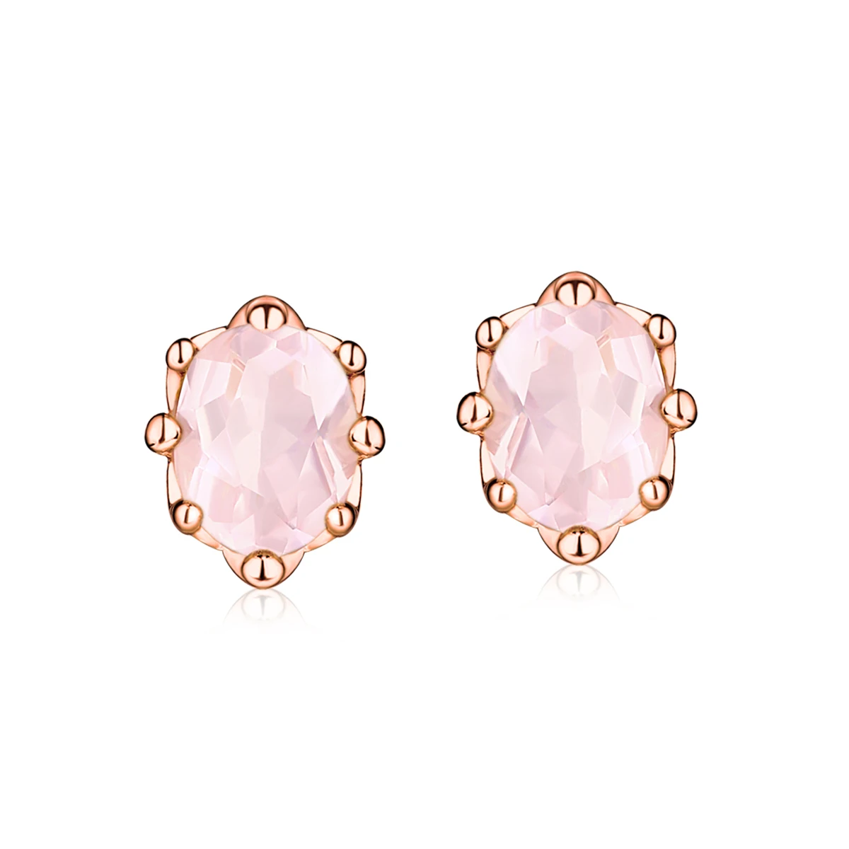 

Natural Rose Quartz Stud Earrings Gold Plated Gemstone Earrings, Picture