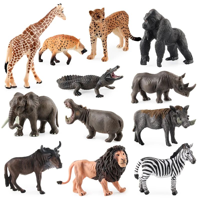 
Wild Animal Model Toy Set for Kids PVC Wildlife Model Elephant Giraffe Crocodile Rhinoceros Zebra Lion 