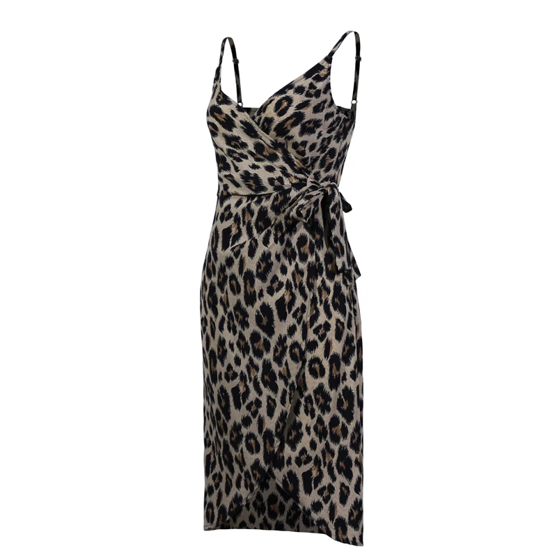 

Summer Breathable Leopard Print Sling Dress Strap Waist Dresses for Women Ladies