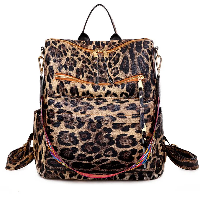 

Casual Pu Leather Leopard Floral Printed Waterpoof Backpack Wholesale Women Monogram Trending Vintage Backpack Bag, 3 colors