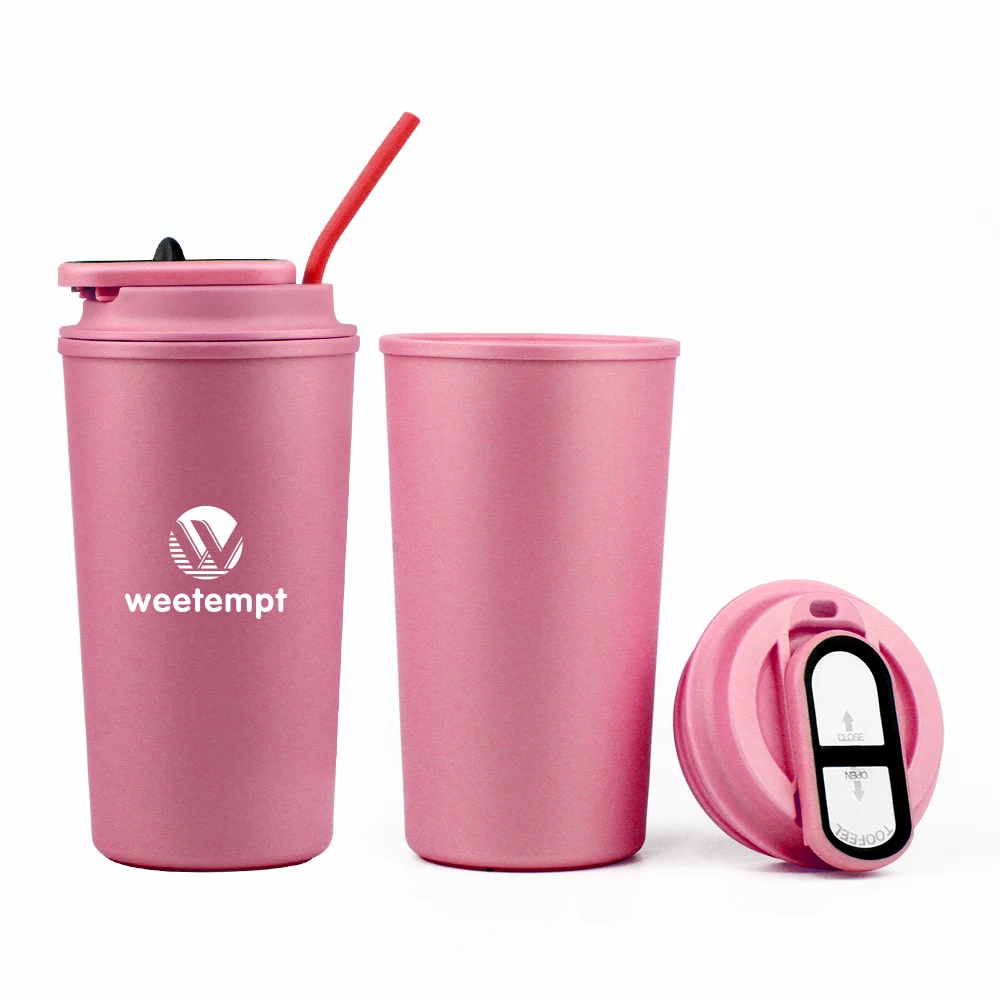 

Reusable coffee mugs with silicon straw plastic drinking mugs travel coffee mugs, Customized color