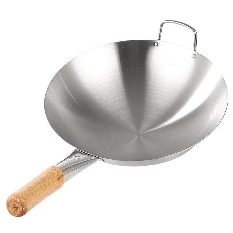 

201 stainless steel large frying pan with double ears round bottom with single handle large tripod stir-fry commercial