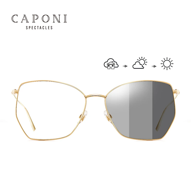 

CAPONI 2021 Hot Sale Polygon Metal Frame Unisex Photochromic Anti Blue Light Glasses