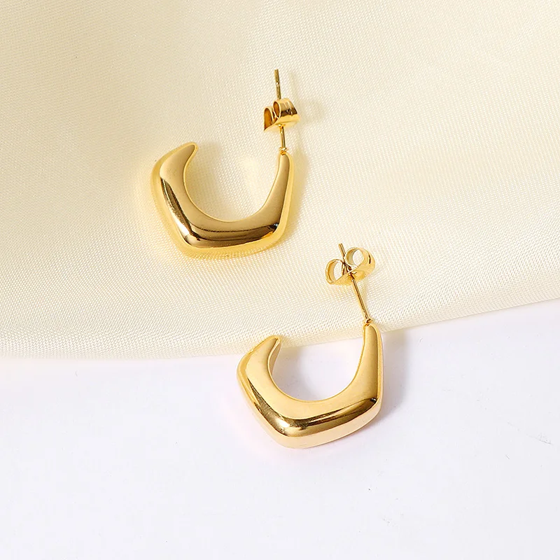 

High Quality Stainless Steel Geometric Stud Earrings 18k Gold Plated Stainless Steel C Shape Hoop Earrings