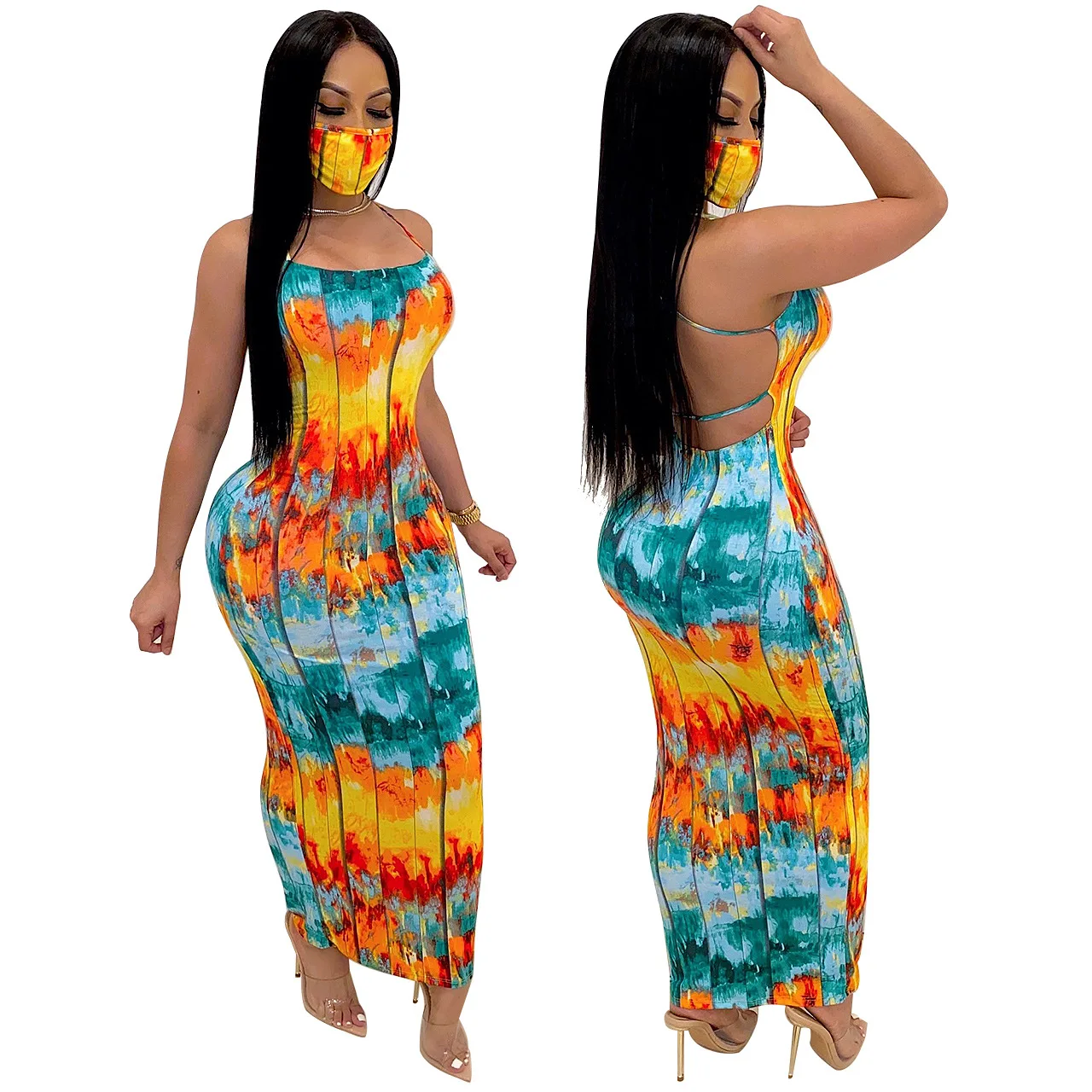 

B53233A European lady sexy backless fashion printing sleeveless dress, Shown