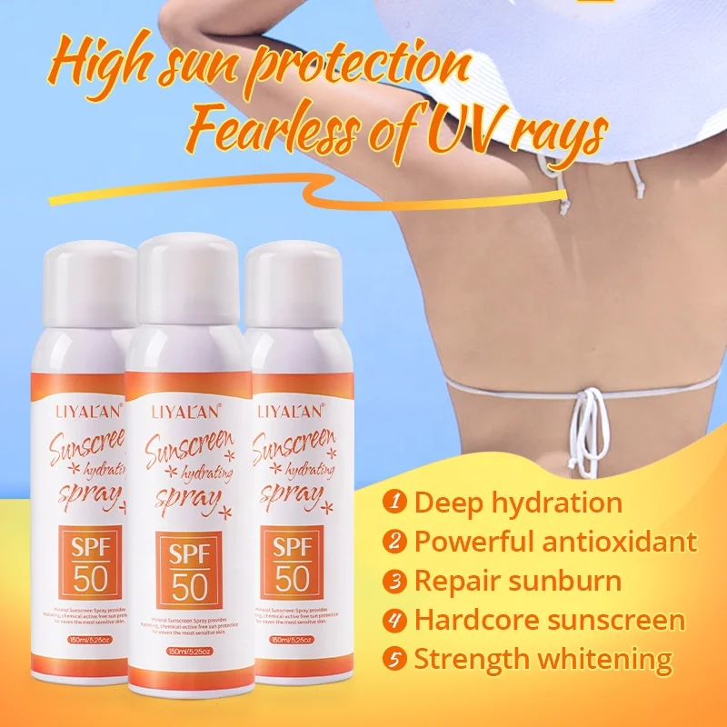 

Dropshipping Best Private Label 150ml Organic Sun Protection Skin Hydrating whitening SPF 50+ Sunblock Sunscreen Spray