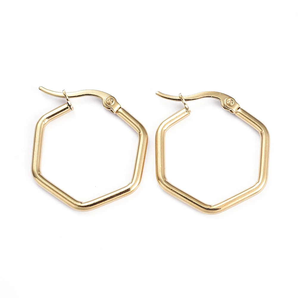 

PandaHall 201 Stainless Steel Fashion Hexagon Golden Hoop Earrings