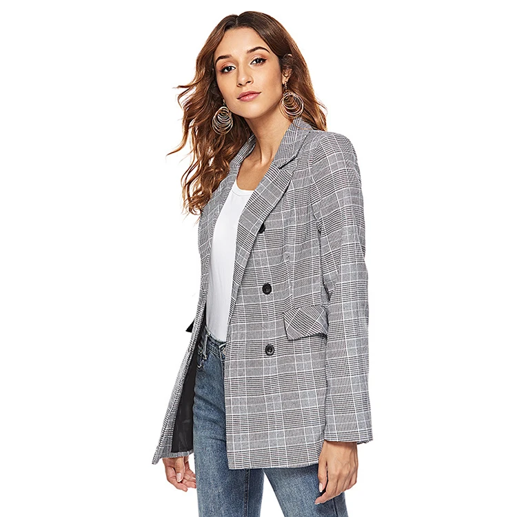 

Stylish Ladies Office Wear Lone Sleeve Plaid Jacket Blazer Women, Apricot, gray, red, black, white