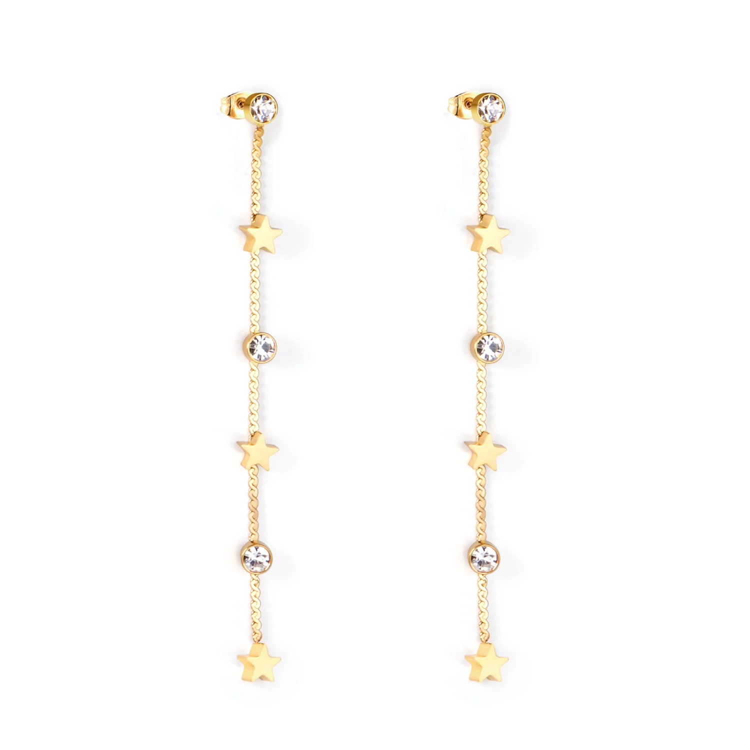 

Hot Selling Woman Earrings 18k Gold Plated 316l Stainless Steel Star Pendant Drop Stud Earrings For Party Daily Life Wearing