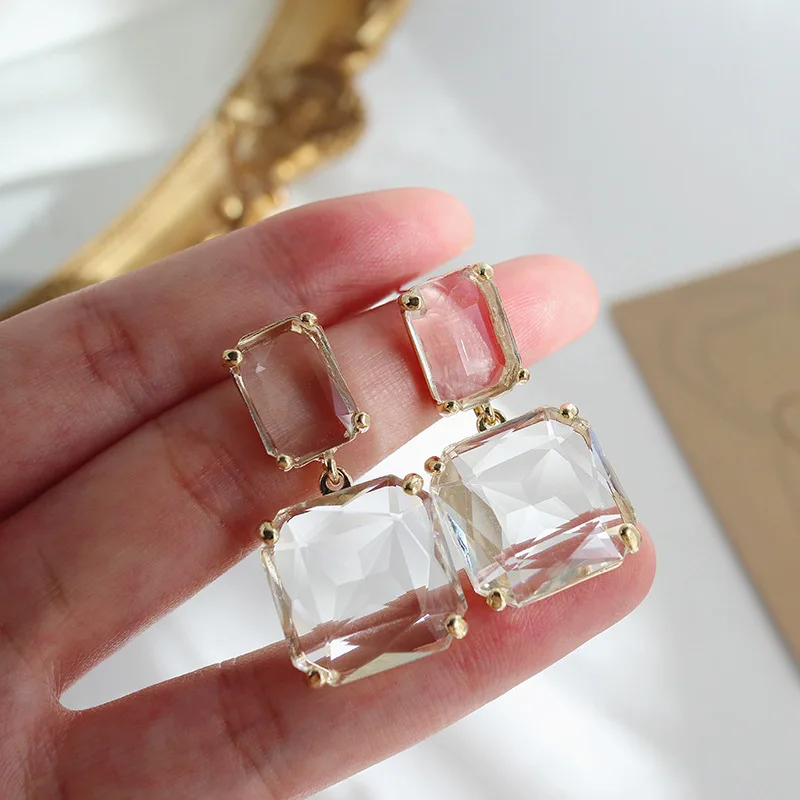 

Barlaycs 2020 Fashionable Geometric Korean Resin Statement Transparent Square Drop Earrings for Women Jewelry
