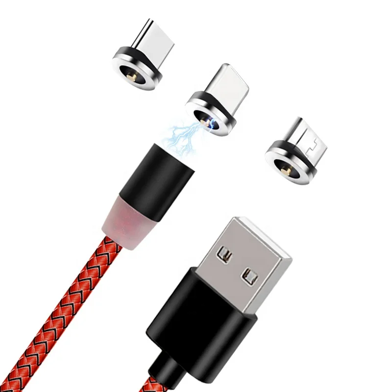 

Ready stocks 3 in 1 micro usb& type c& 8 pin magnetic charging braided cable for iphone huawei samsung magnetic cable