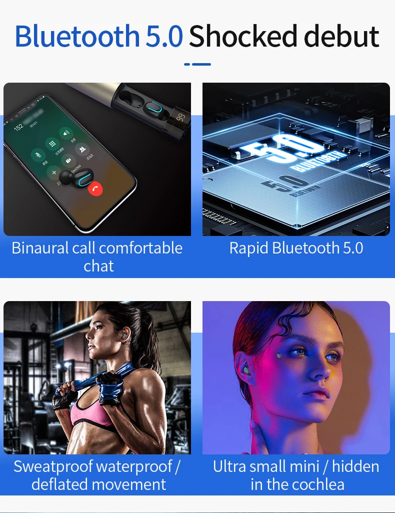 HBQ Q67 TWS Wireless Earbuds 3D Stereo Mini Bluetooth Earphone 5.0 With Mic Sports Waterproof Earphones Auto Pairing Headset - ANKUX.COM