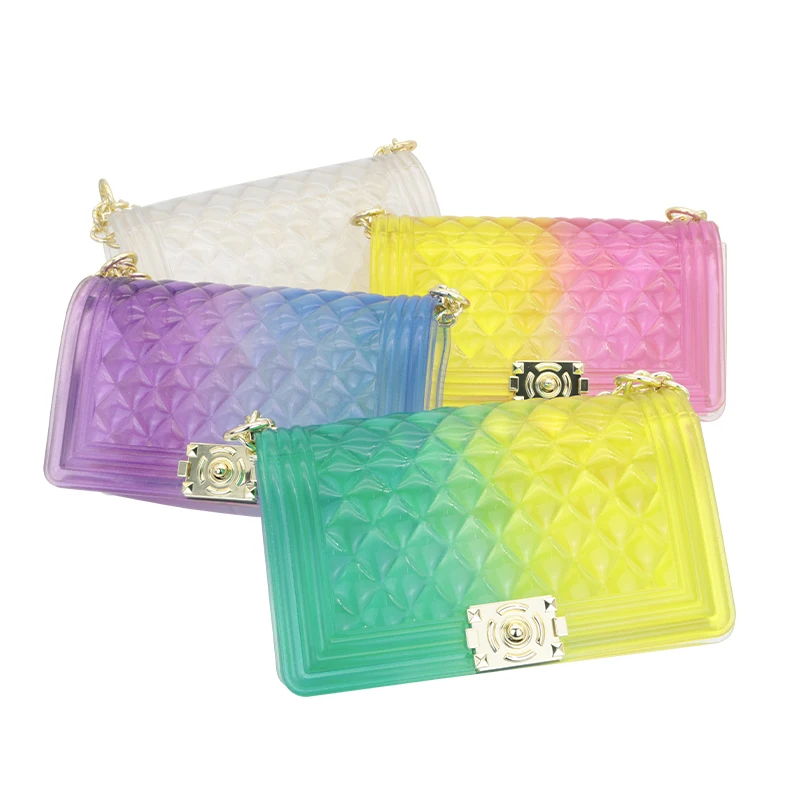 

2020 Fashion luxury rainbow purse chain lady colorful bags candy jelly hand bags handbags clear women purses handbag jelly bag, Candy or custom