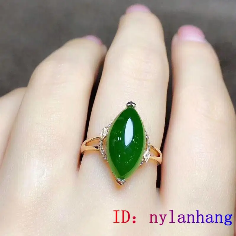 

Green Jade Ring Charm Zircon 925 Silver Natural Amulet Fashion Gemstone Jewelry Crystal Chalcedony Gifts Women